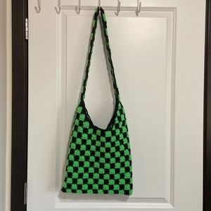 handmade crochet checkered tote bag
